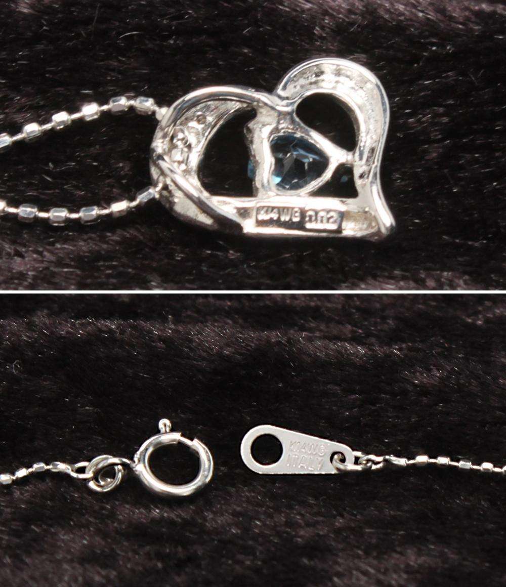 美品 ネックレス K14WG ブルートパーズ ダイヤ0.02ct ピアスK14WG ブルートパーズ 2点セット レディース