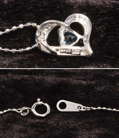 美品 ネックレス K14WG ブルートパーズ ダイヤ0.02ct ピアスK14WG ブルートパーズ 2点セット レディース