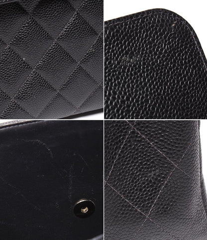 シャネル ショルダーバッグ シングルフラップ ダブルチェーン シルバー金具 キャビアスキン デカマトラッセ 30 レディース CHANEL