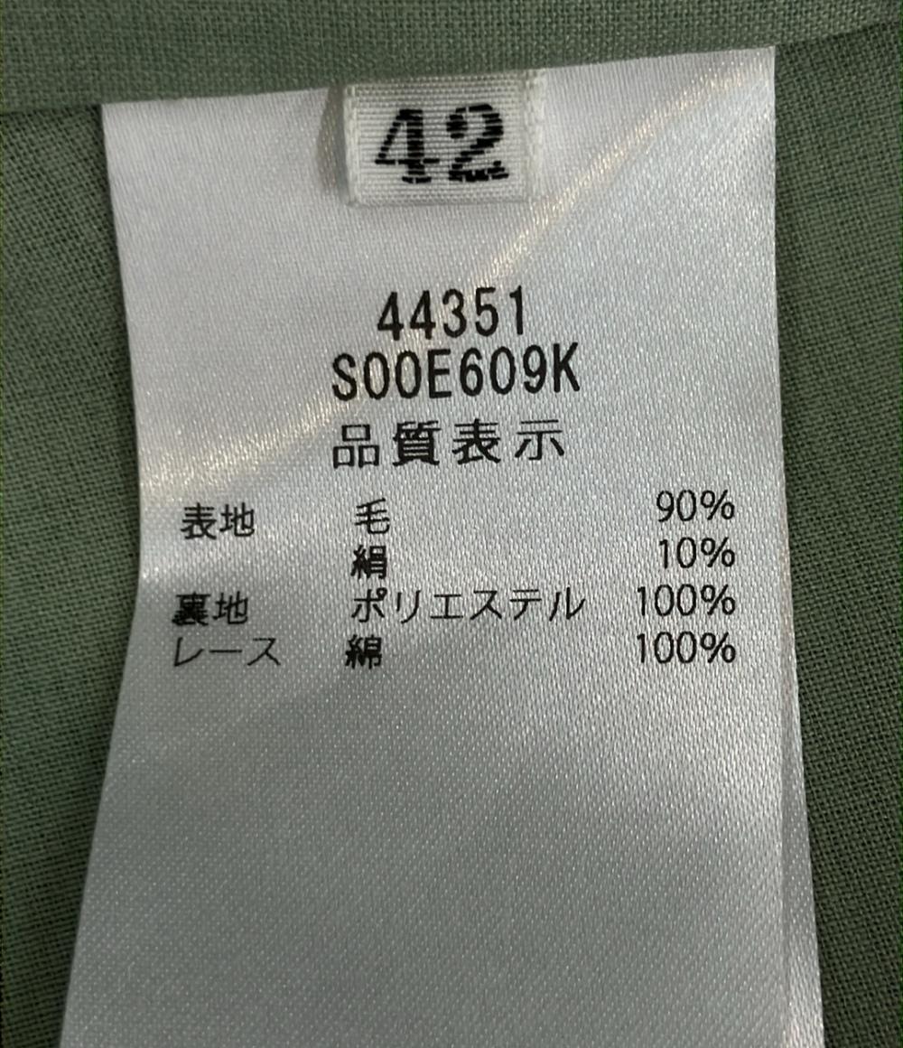 美品 FOXEY BOUTIQUE 半袖ワンピース スクエアネックライン エレガント Aライン フォーマル  シルク混 Dress Aerin 44351 レディース SIZE 42 (L)