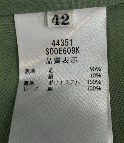 美品 FOXEY BOUTIQUE 半袖ワンピース スクエアネックライン エレガント Aライン フォーマル  シルク混 Dress Aerin 44351 レディース SIZE 42 (L)