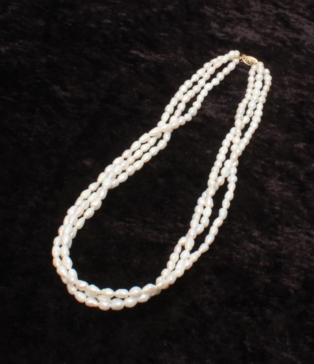 美品 3連ネックレス K14 淡水パール レディース