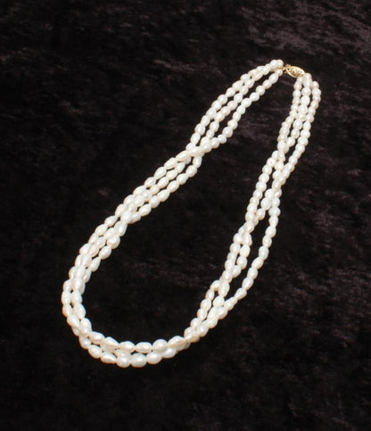 美品 3連ネックレス K14 淡水パール レディース