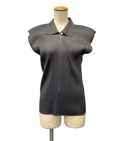 美品 ISSEY MIYAKE 半袖シャツ ノースリーブブラウス モード PP04-JK605 レディース SIZE 3 (L) イッセイミヤケ