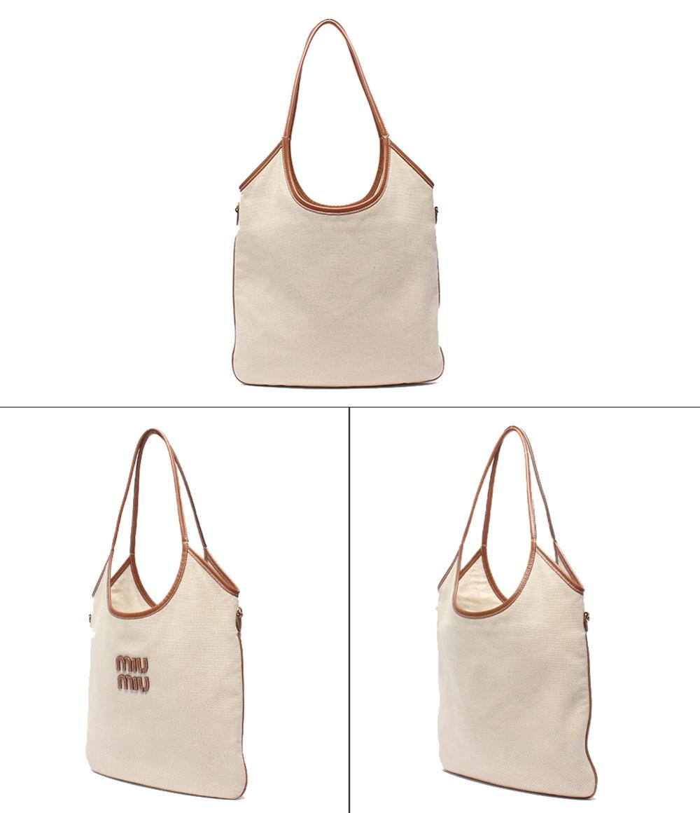 Miu Miu トートバッグ ショルダーバッグ IVY キャンバスxレザー バッグ 肩掛け 5BG231 レディース ミュウ ミュウ