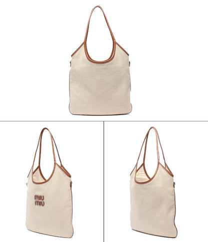 Miu Miu トートバッグ ショルダーバッグ IVY キャンバスxレザー バッグ 肩掛け 5BG231 レディース ミュウ ミュウ