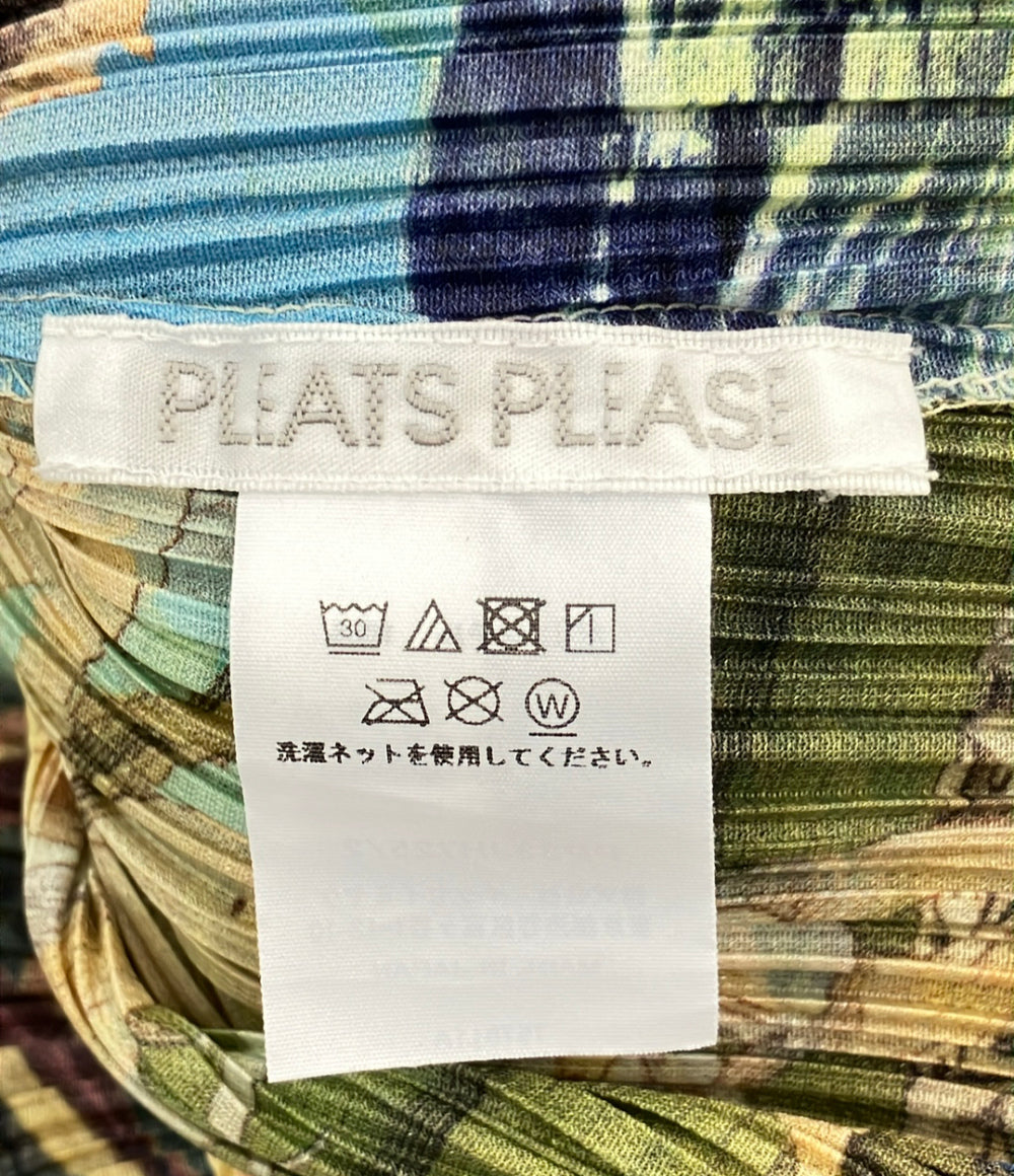 美品 PLEATS PLEASE 長袖 プリーツワンピース AURORA JUNGLE PP33JH725 レディース SIZE 2 (M) プリーツプリーズ