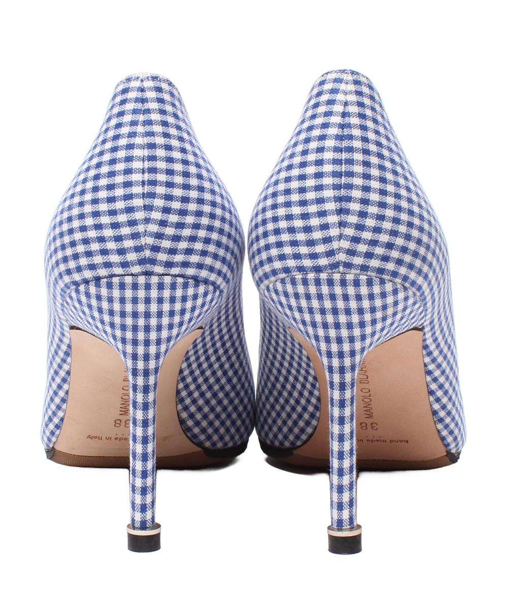 美品 MANOLO BLAHNIK ハイヒール パンプス ギンガムチェック ビジュー レディース SIZE 38 (25cm) マノロブラニク