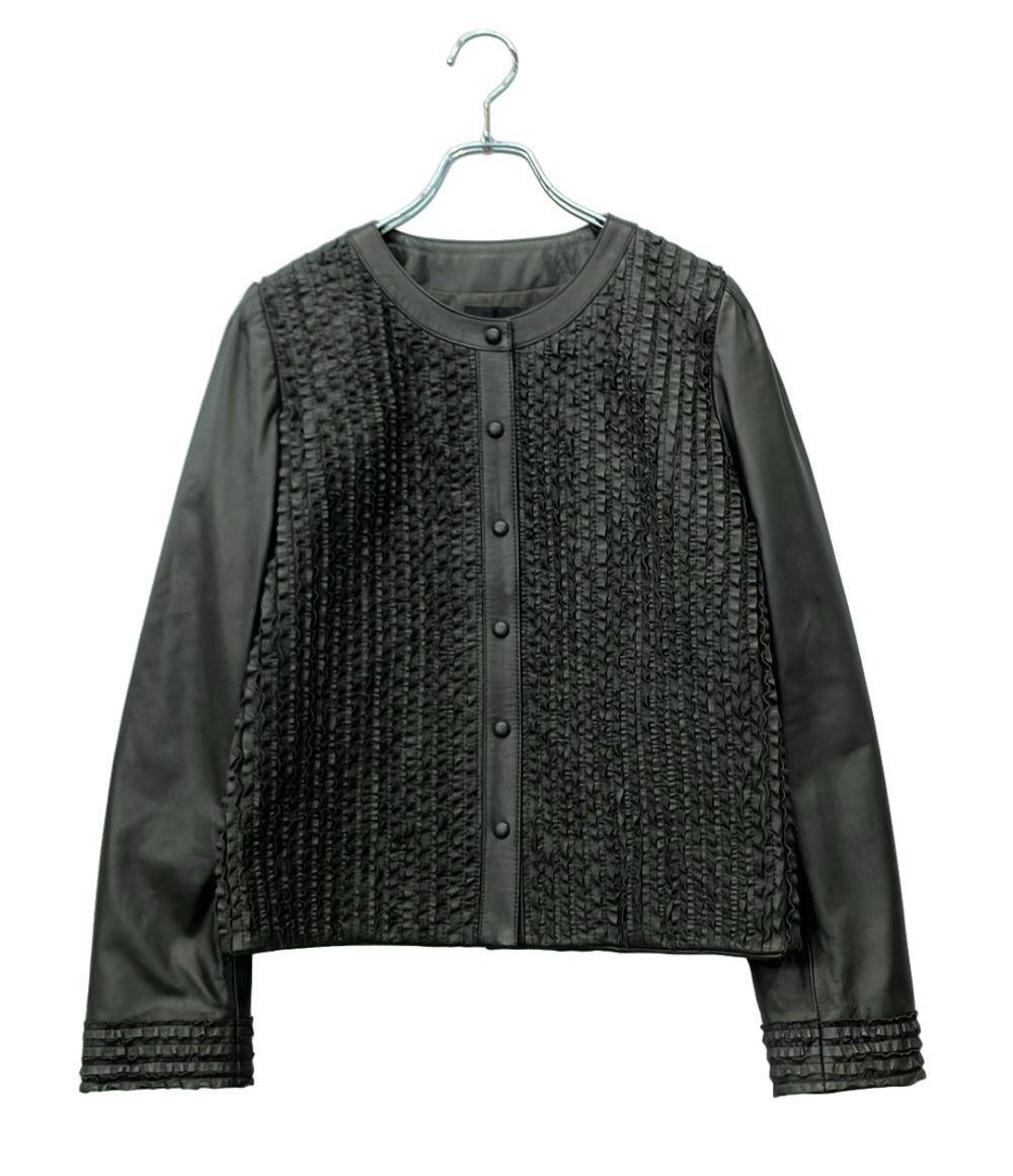 美品 DAMA collection ラムレザージャケット フリル 1114102102 レディース SIZE 13 (XL) ダーマ・コレクション