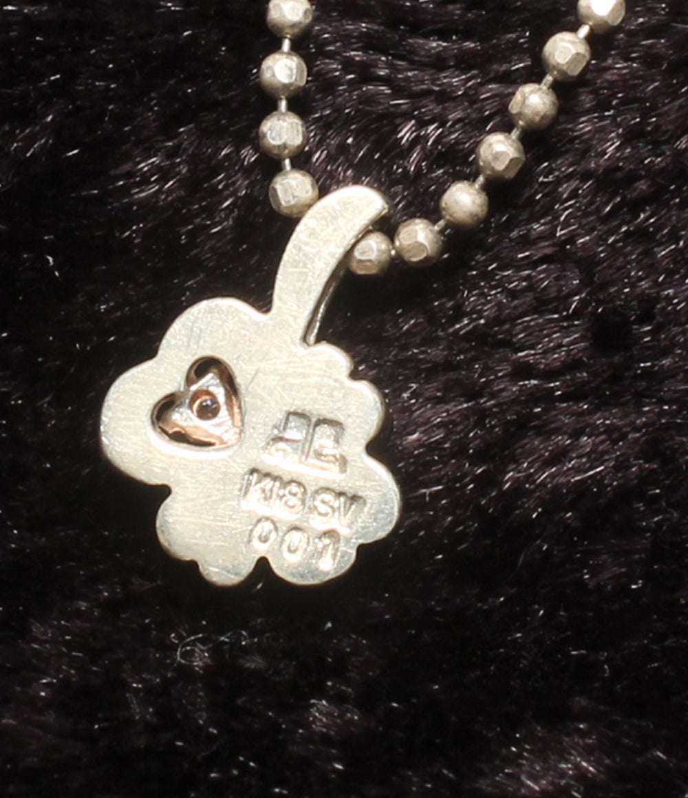 courreges ネックレス K18 SV ダイヤ 0.01ct クローバーモチーフ レディース クレージュ