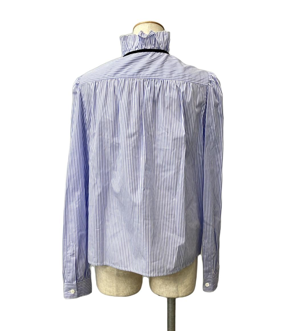 miumiu　ストライプ　コットンシャツ 裾フリル 美品 ミュウ ミュウ フリルカラーストライプシャツ レディース