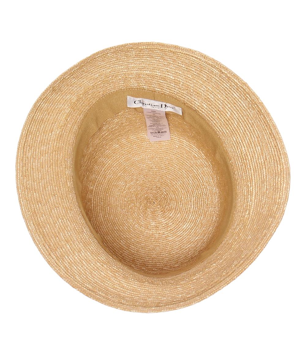 美品 クリスチャンディオール 麦わら帽子 ストローハット レディース SIZE 58 Christian Dior