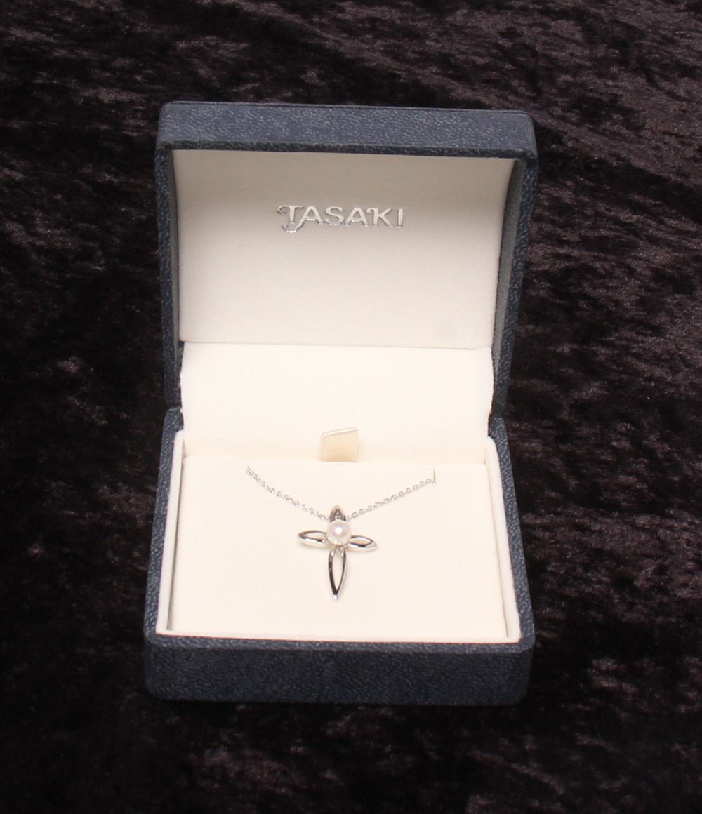美品 TASAKI ネックレス SV パール 4.7mm クロスモチーフ レディース タサキ