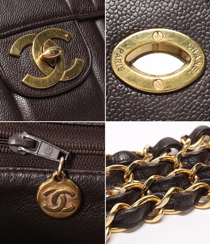CHANEL チェーンショルダーバッグ 肩掛け ゴールド金具 キャビアスキン ターンロック ダブルチェーン シングルフラップ マドモアゼル レディース