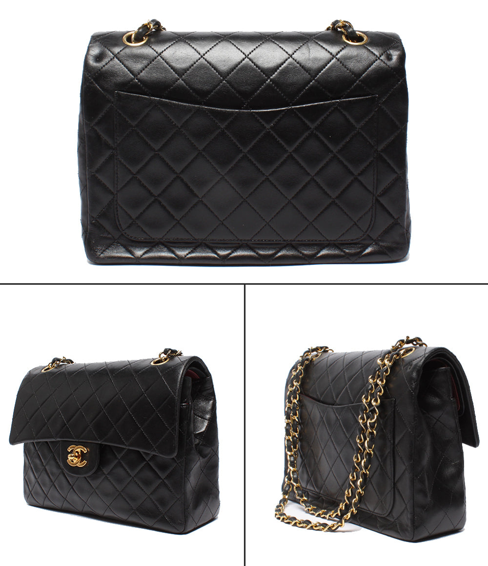 CHANEL チェーンショルダーバッグ ダブルチェーン ダブルフラップ ゴールド金具 マトラッセ 1番台 ラムスキン 肩掛け レディース シャネル