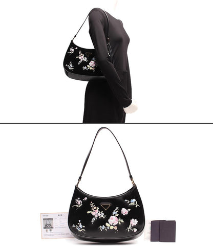 プラダ レザーショルダーバッグ 花柄 ゴールド金具 クレオ ブラッシュドレザー 1BC499 レディース PRADA