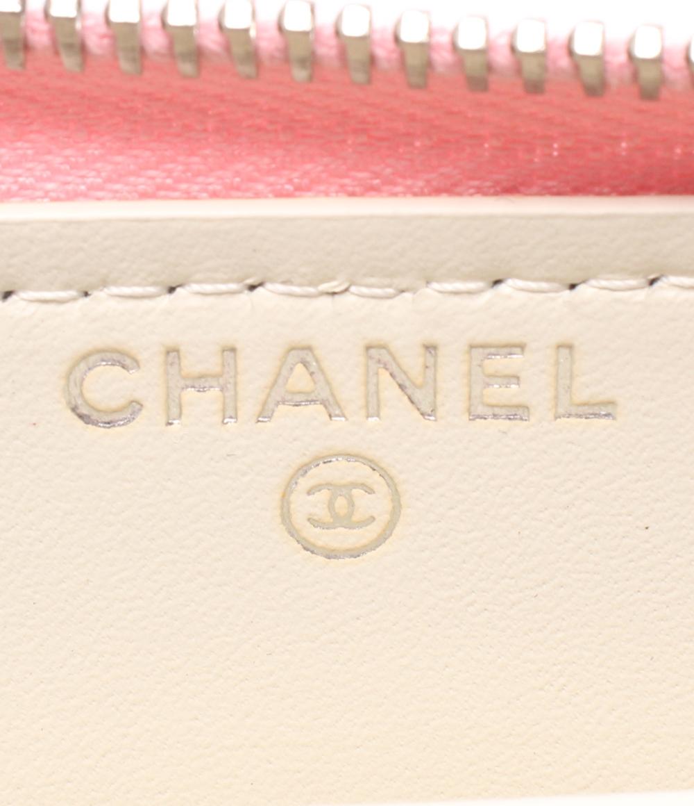 美品 シャネル ラウンドファスナー長財布 ストローキャンバスレザー A80056 レディース CHANEL