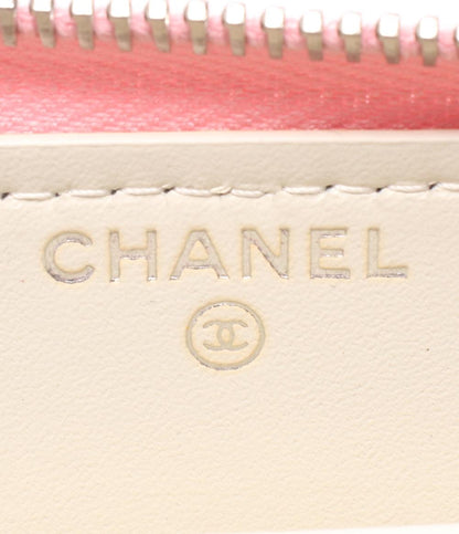 美品 シャネル ラウンドファスナー長財布 ストローキャンバスレザー A80056 レディース CHANEL