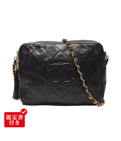 CHANEL チェーンショルダーバッグ ラムスキン ゴールド金具 1番台 マトラッセ レディース シャネル