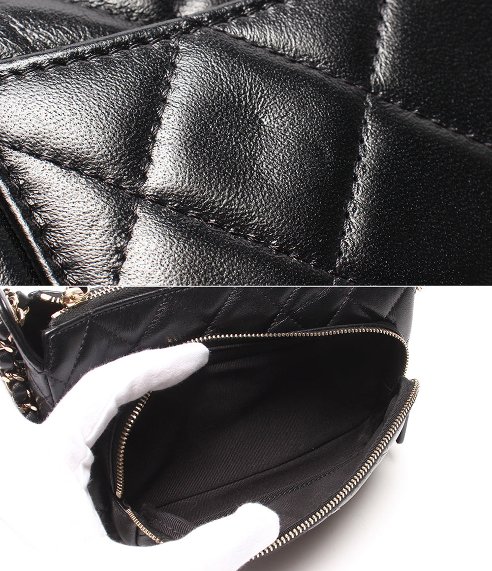 美品 CHANEL チェーンショルダーバッグ 肩掛け 斜め掛け シルバー金具 シングルチェーン シャイニークランプル マトラッセ ラムスキン AP4349