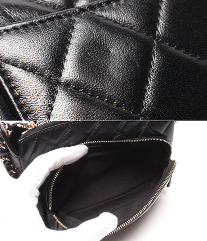美品 CHANEL チェーンショルダーバッグ 肩掛け 斜め掛け シルバー金具 シングルチェーン シャイニークランプル マトラッセ ラムスキン AP4349