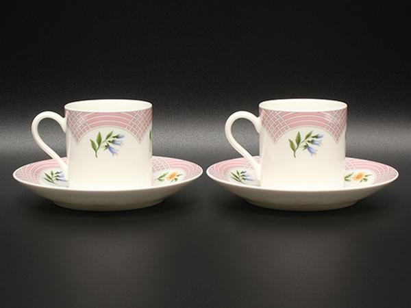 美品 TIFFANY&Co. デミタスカップ＆ソーサー 2客セット ペア ブーケ ティファニー