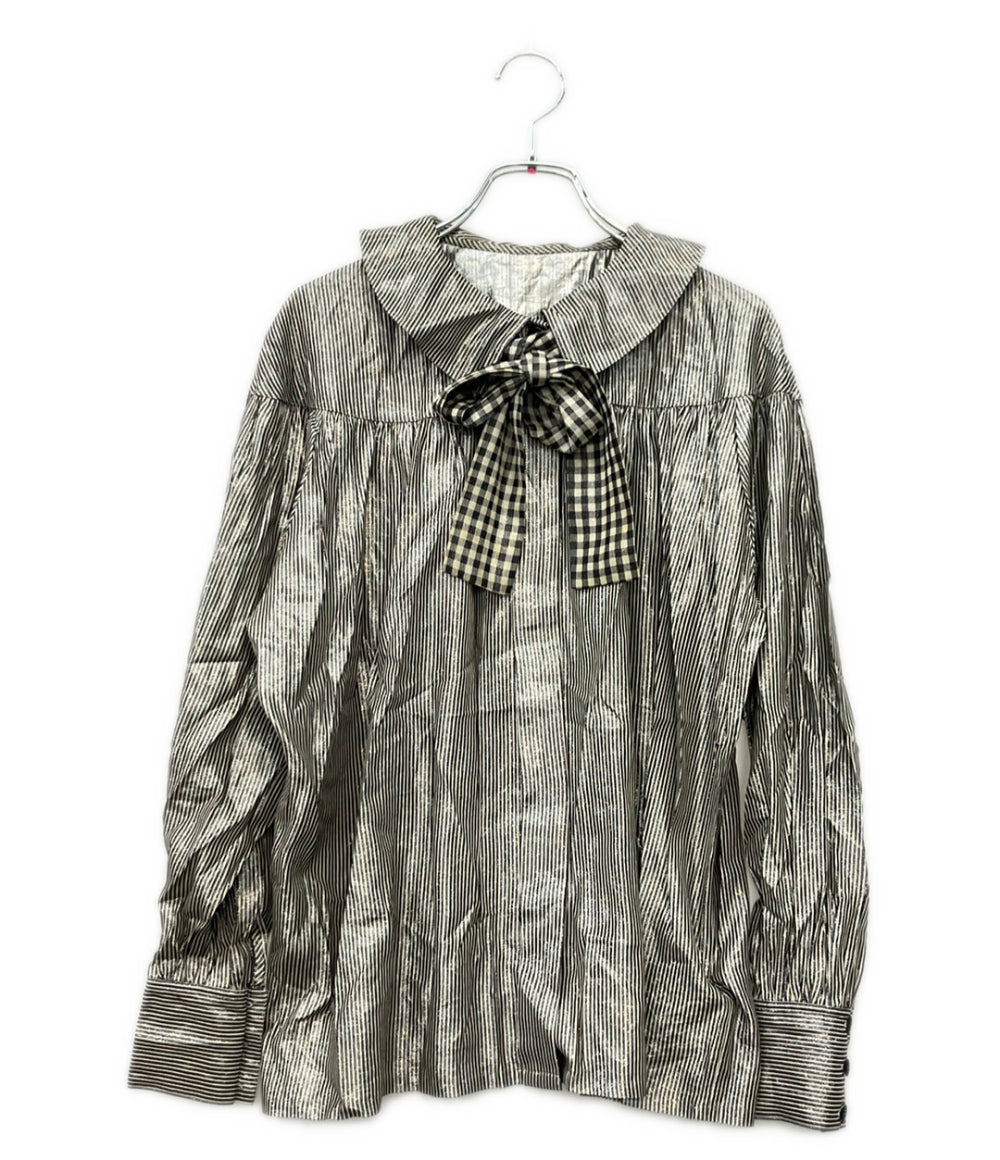 Christian Dior PRÊT-A-PORTER 長袖 シルバーストライプ ブラウス 9010BL6 レディース SIZE M クリスチャンディオール プレタポルテ