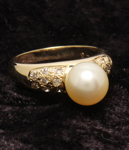 美品 リング 指輪 K18 パール 7.7mm ダイヤ 0.25ct レディース SIZE 10号