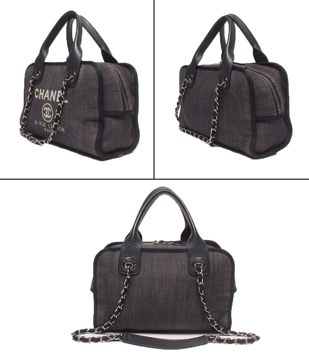 CHANEL 2wayチェーンショルダーバッグ ハンドバッグ シルバー金具 デニム 21番台 ドーヴィル ボーリングバッグ レディース シャネル