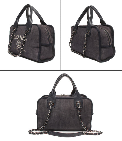 CHANEL 2wayチェーンショルダーバッグ ハンドバッグ シルバー金具 デニム 21番台 ドーヴィル ボーリングバッグ レディース シャネル