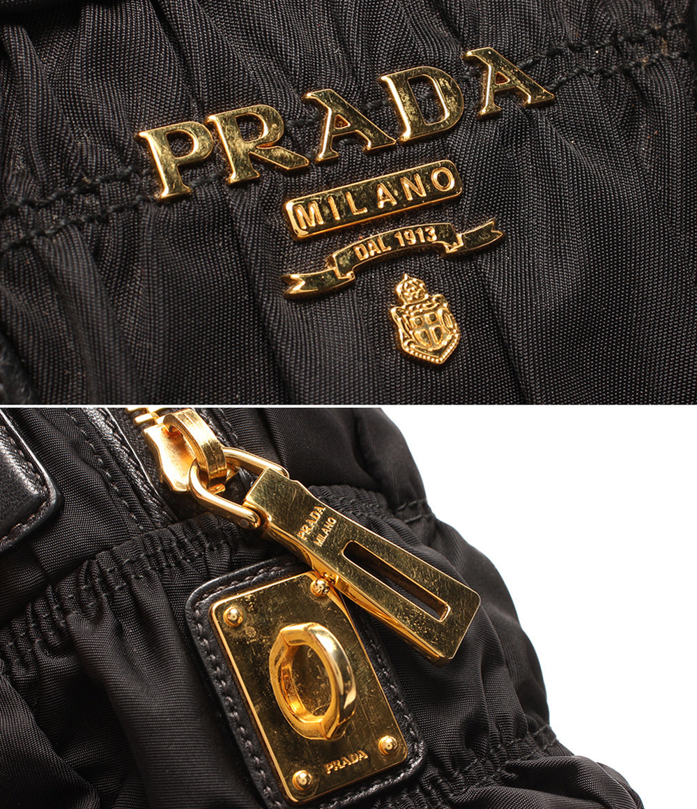 美品 PRADA ナイロン 2WAYハンドバッグ ショルダーバッグ 斜め掛け 肩掛け ギャザー BN1407 レディース プラダ