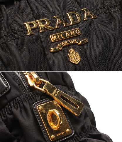 美品 PRADA ナイロン 2WAYハンドバッグ ショルダーバッグ 斜め掛け 肩掛け ギャザー BN1407 レディース プラダ