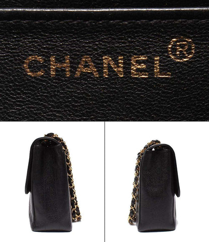 CHANEL チェーンショルダーバッグ ダブルチェーン ゴールド金具 キャビアスキン 3番台 肩掛け マドモアゼル レディース シャネル
