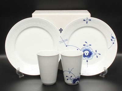 美品 Royal Copenhagen プレート 皿 22cm スタイルカップ フリーカップ 4点セット ブルーフルーテッド メガ ホワイトフルーテッド