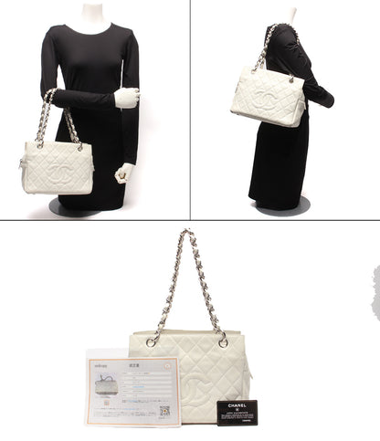 CHANEL チェーントートバッグ ショルダーバッグ 肩掛け シルバー金具 マトラッセ ココマーク キャビアスキン 12番台 レディース シャネル