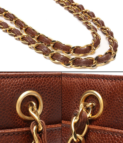 CHANEL チェーンショルダーバッグ 肩掛け ゴールド金具 キャビアスキン 4番台 レディース シャネル