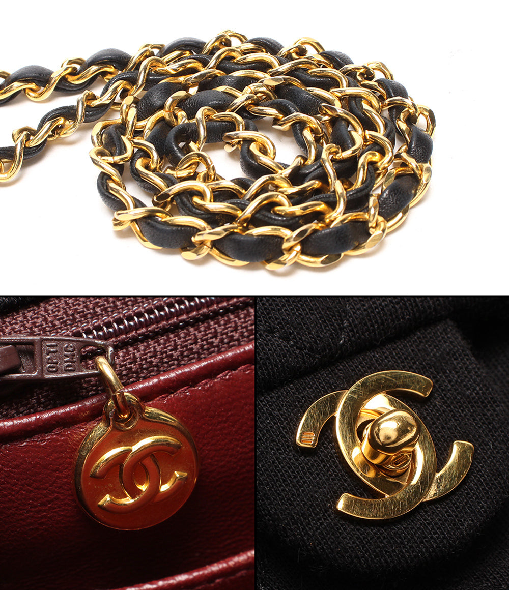 CHANEL チェーンショルダーバッグ 肩掛け ゴールド金具 ミニマトラッセ シングルフラップ シングルチェーン 1番台 ラムスキン×コットン レディース