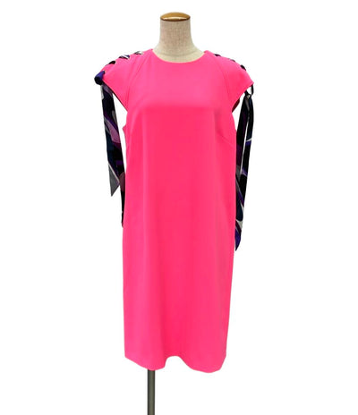 Emilio Pucci ノースリーブワンピース ミニ プリント入り シルクトリム ストレッチクレープ 3ERG31 レディース SIZE 44 (L) エミリオ・プッチ