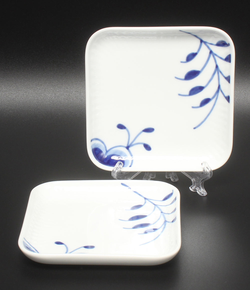 美品 Royal Copenhagen スモールスクエアディッシュ 皿 2点セット 10cm ブルーフルーテッド メガ ロイヤルコペンハーゲン