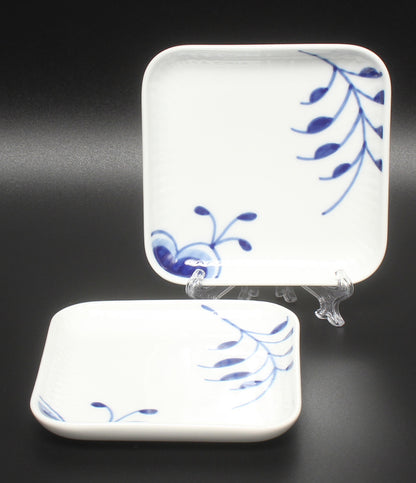 美品 Royal Copenhagen スモールスクエアディッシュ 皿 2点セット 10cm ブルーフルーテッド メガ ロイヤルコペンハーゲン