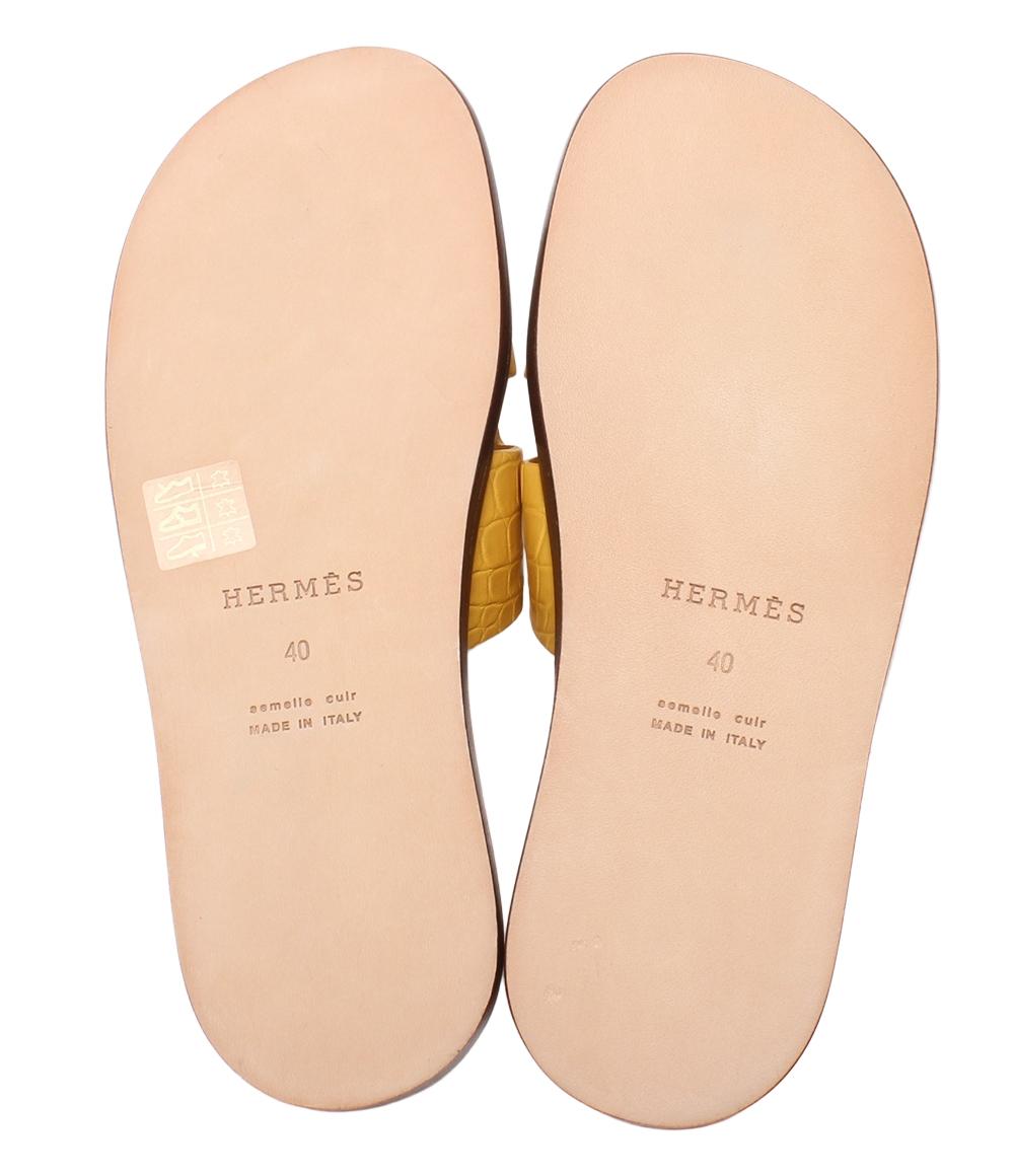 美品 HERMES フラットサンダル クロコダイル Hロゴ イズミール メンズ