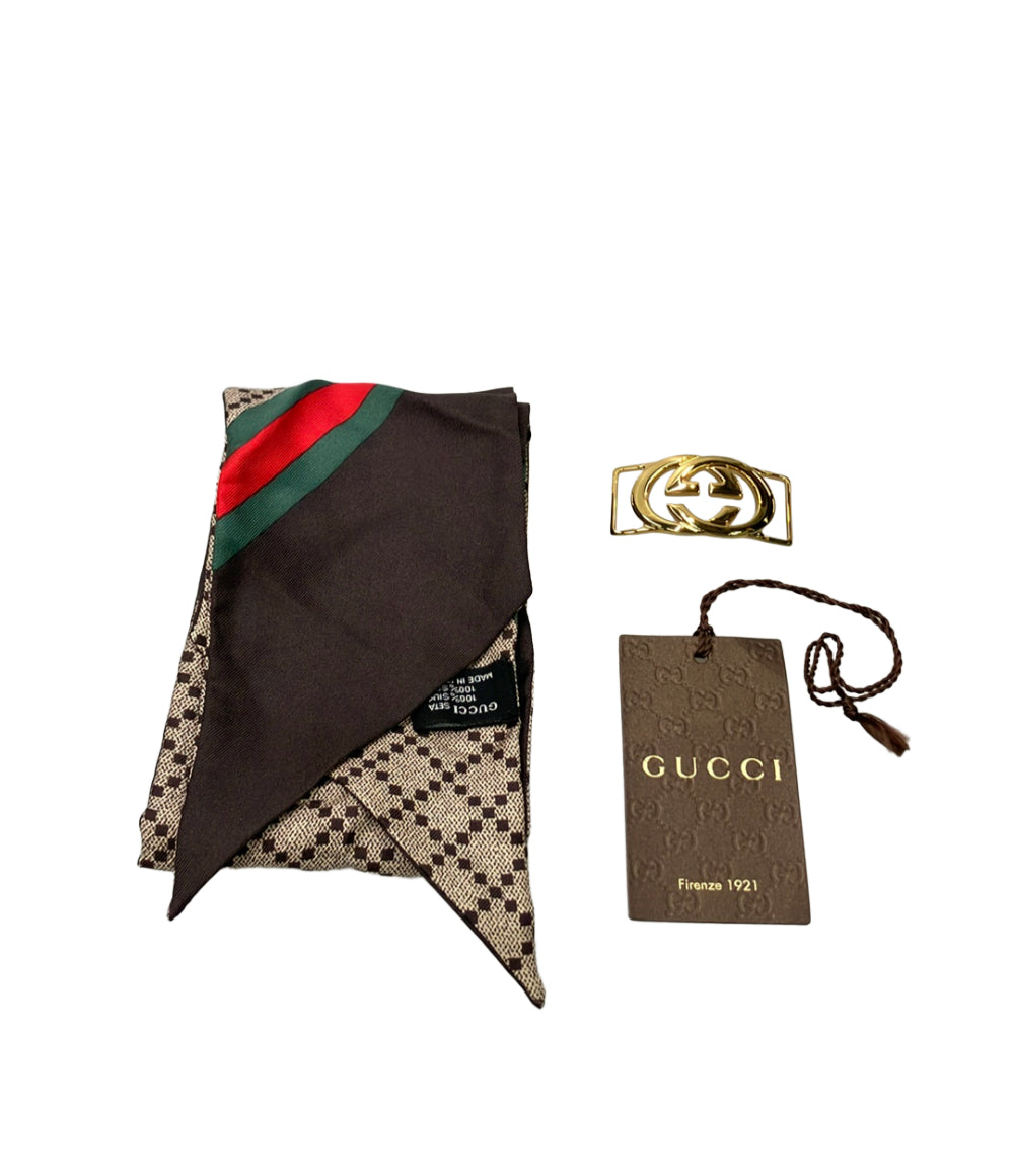 GUCCI リボンスカーフ シルク 100% GGチャーム付き 273804 3G001 2074
