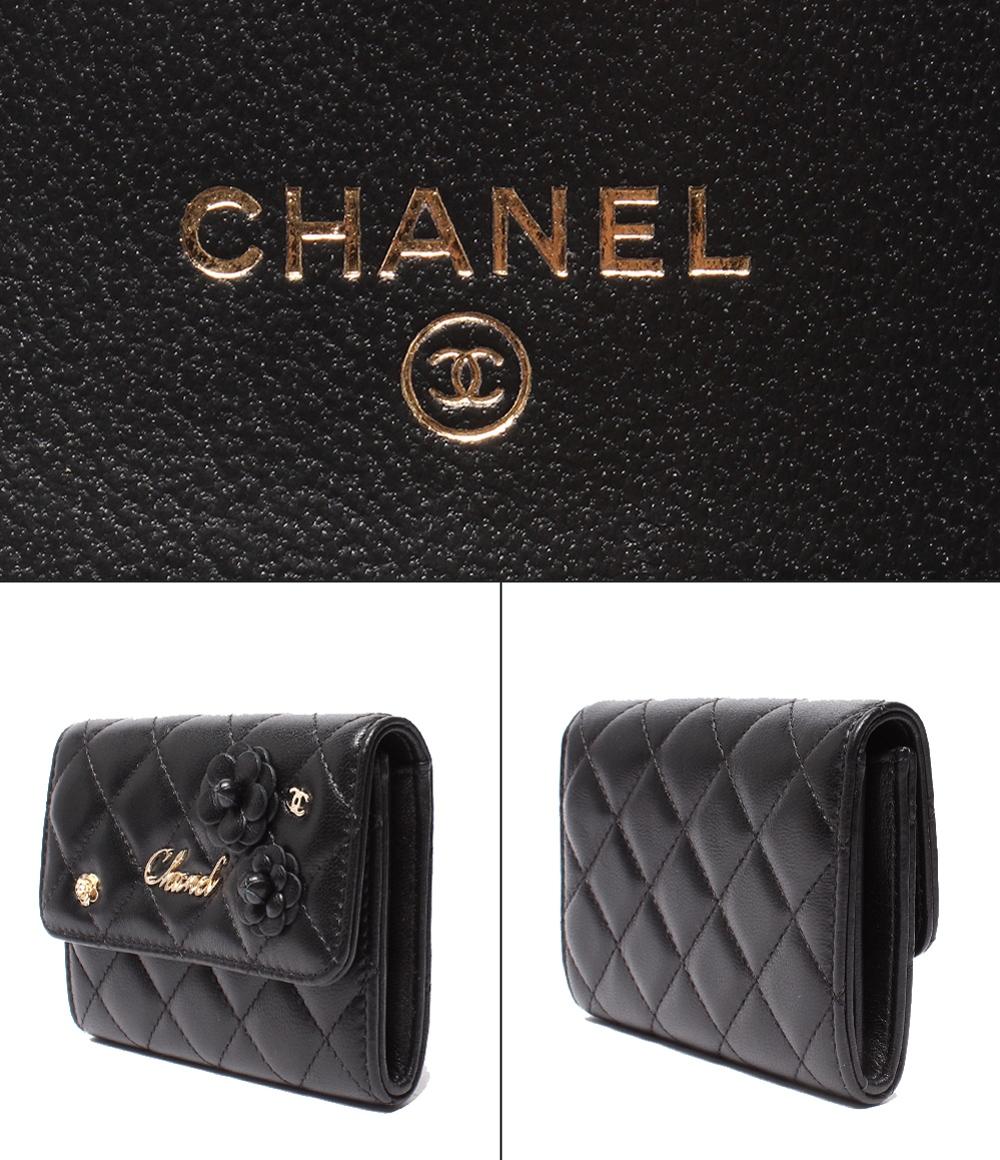 美品 CHANEL コンパクトウォレット コインケース カードケース カメリア 27番台 ゴールド金具 レディース シャネル