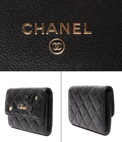 美品 CHANEL コンパクトウォレット コインケース カードケース カメリア 27番台 ゴールド金具 レディース シャネル