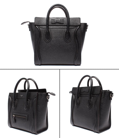 セリーヌ 2way ハンドバッグ ショルダーバッグ 斜め掛け シルバー金具 ドラムカーフ ラゲージナノショッパー レディース CELINE