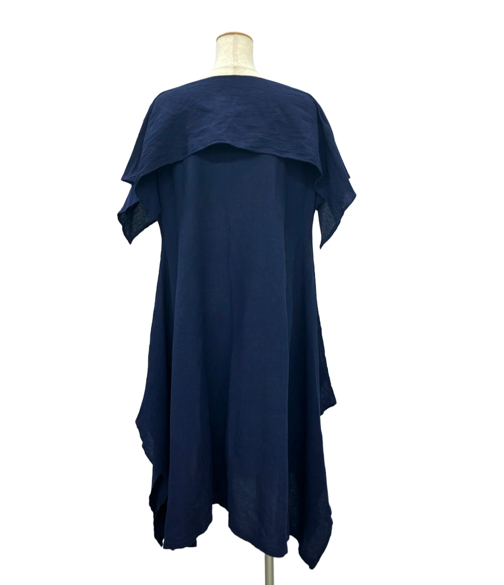 ISSEY MIYAKE 半袖ワンピース イレギュラー ヘム ネイビー モード IM02FH559 レディース SIZE 2 (M) イッセイミヤケ