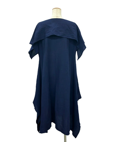 ISSEY MIYAKE 半袖ワンピース イレギュラー ヘム ネイビー モード IM02FH559 レディース SIZE 2 (M) イッセイミヤケ