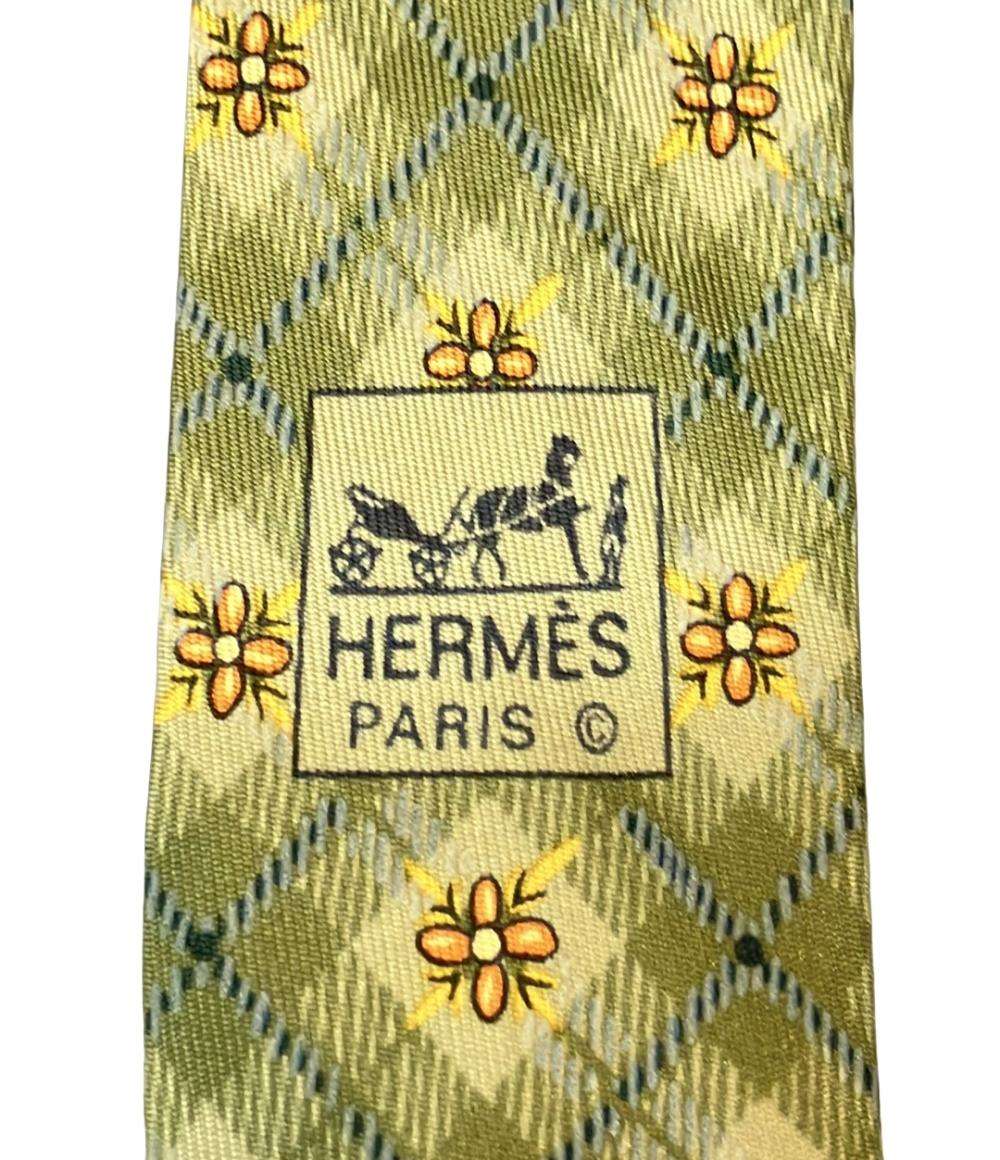 美品 エルメス ネクタイ シルク100% 四つ葉総柄 メンズ HERMES