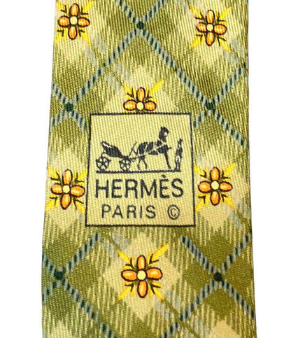 美品 エルメス ネクタイ シルク100% 四つ葉総柄 メンズ HERMES