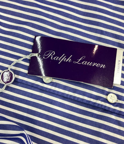 美品 RALPH LAUREN 長袖シャツ タグ付き ストライプ スタンドカラー パープルレーベル MNPLWOV16810097 メンズ SIZE 15.5 (M) ラルフローレン